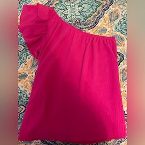 pink ruffle one shoulder top
